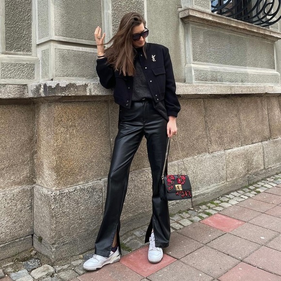 Zara slim flare leather pants black - Picture 3 of 12